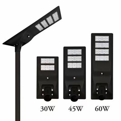 Wszystkie w jednym 45W zintegrowane światło uliczne słoneczne LED z monokrystalicznym krzemieniem, wysokim strumieniem świetlnym, baterią litową 12,8V-30AH i pilotem zdalnym